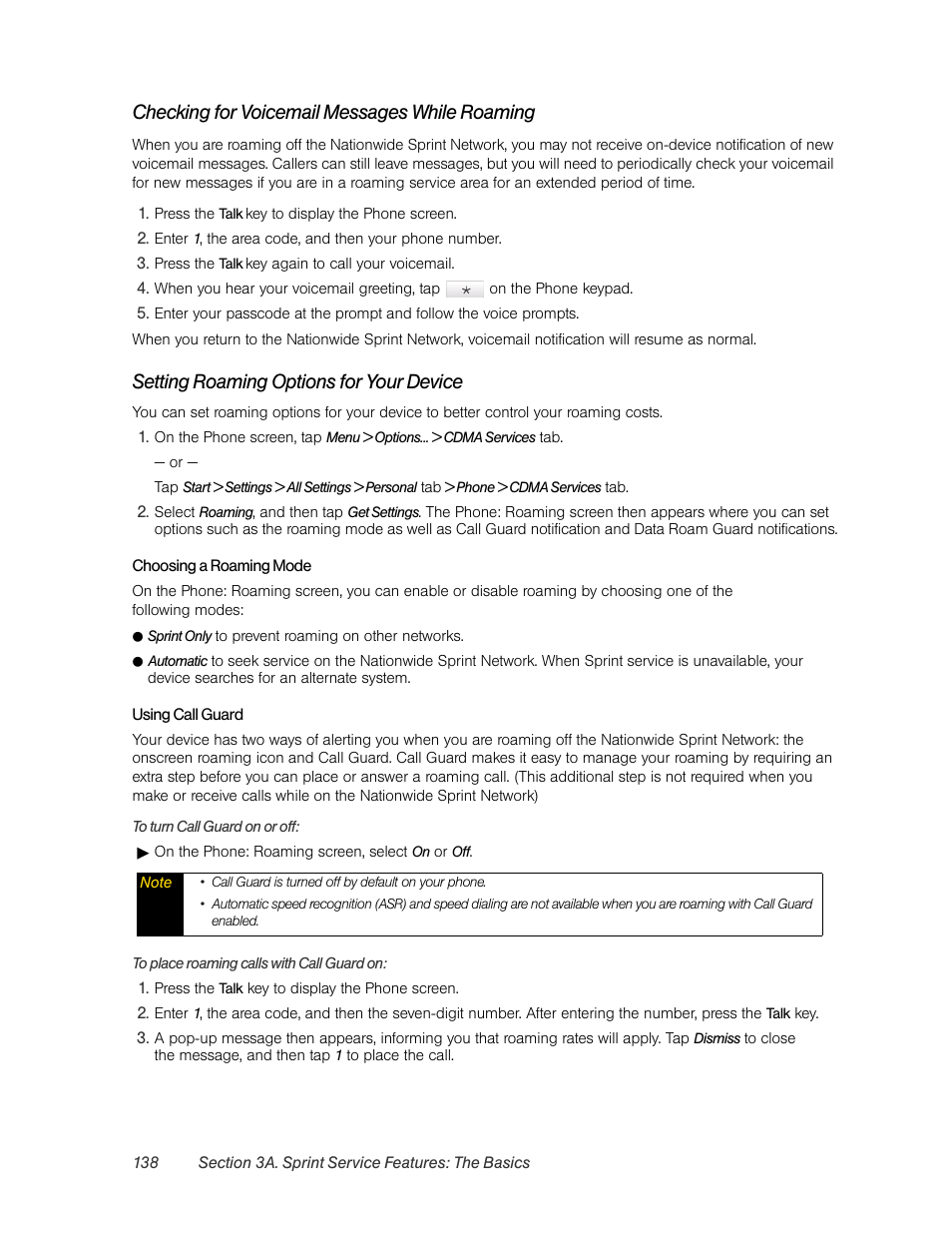 Checking for voicemail messages while roaming, Setting roaming options for your device | HTC Pro2 User Manual | Page 148 / 234