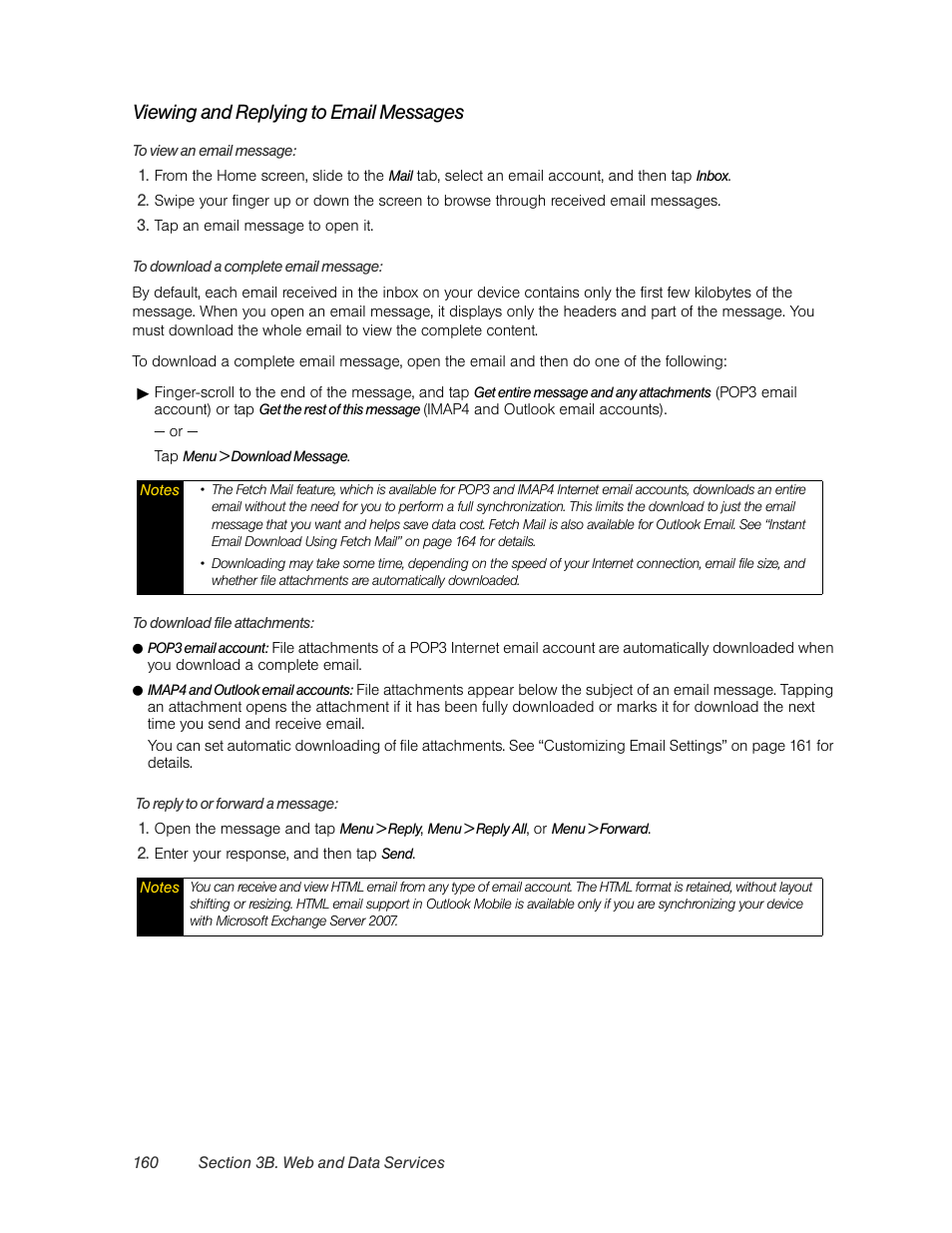 Viewing and replying to email messages | HTC Pro2 User Manual | Page 170 / 234