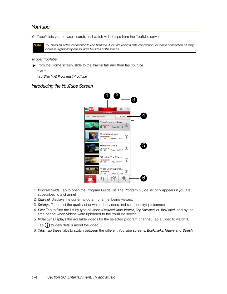 Youtube, Introducing the youtube screen | HTC Pro2 User Manual | Page 184 / 234