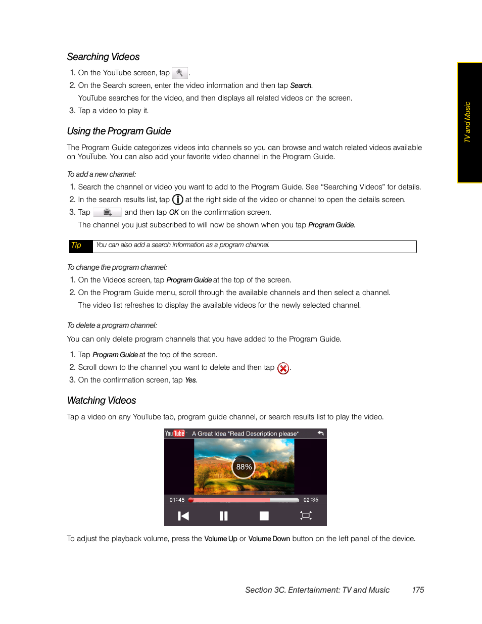 Searching videos, Using the program guide, Watching videos | HTC Pro2 User Manual | Page 185 / 234
