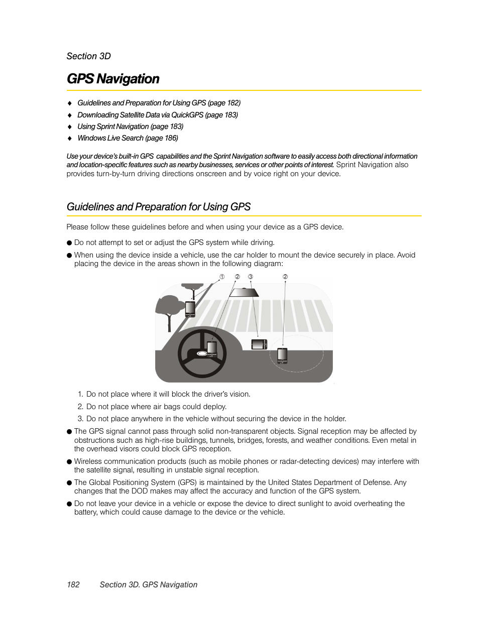 Gps navigation, Guidelines and preparation for using gps, 3d. gps navigation | HTC Pro2 User Manual | Page 192 / 234