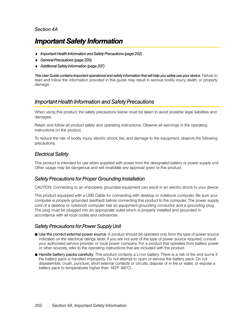 Important safety information, 4a. important safety information, Electrical safety | Safety precautions for power supply unit | HTC Pro2 User Manual | Page 212 / 234