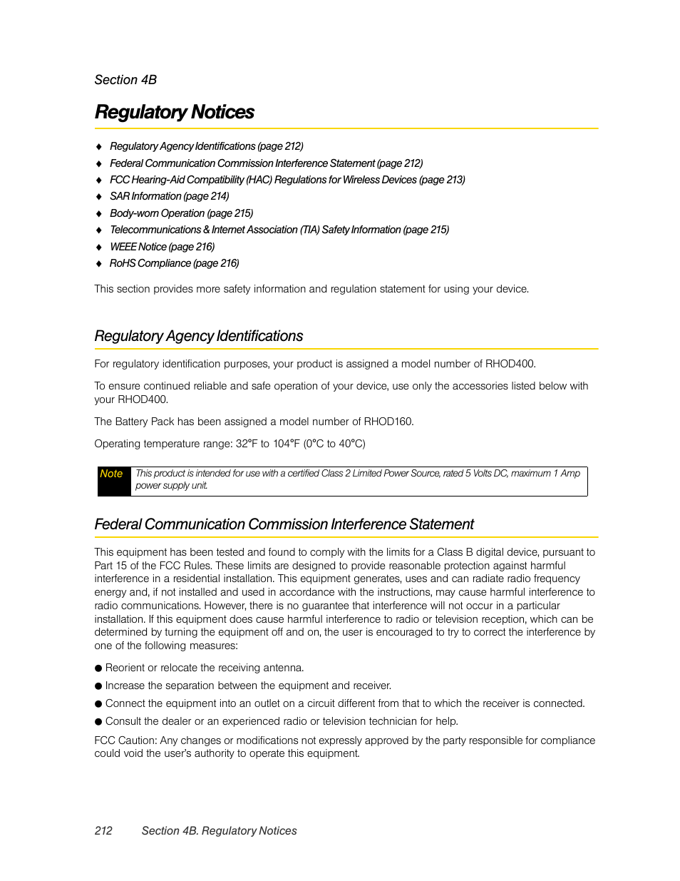Regulatory notices, Regulatory agency identifications, 4b. regulatory notices | HTC Pro2 User Manual | Page 222 / 234
