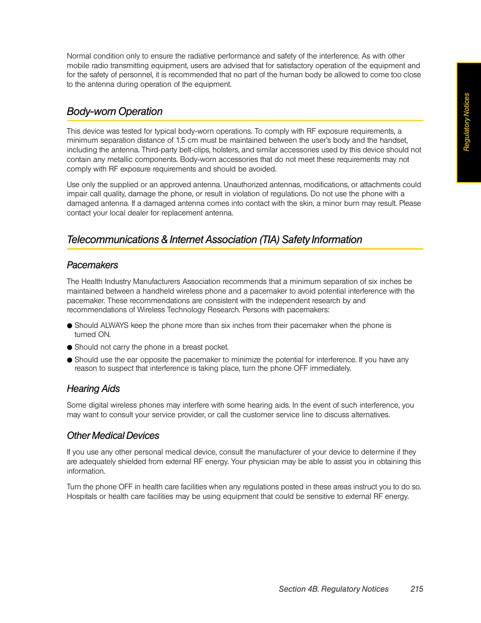 Body-worn operation, Pacemakers, Hearing aids | Other medical devices | HTC Pro2 User Manual | Page 225 / 234