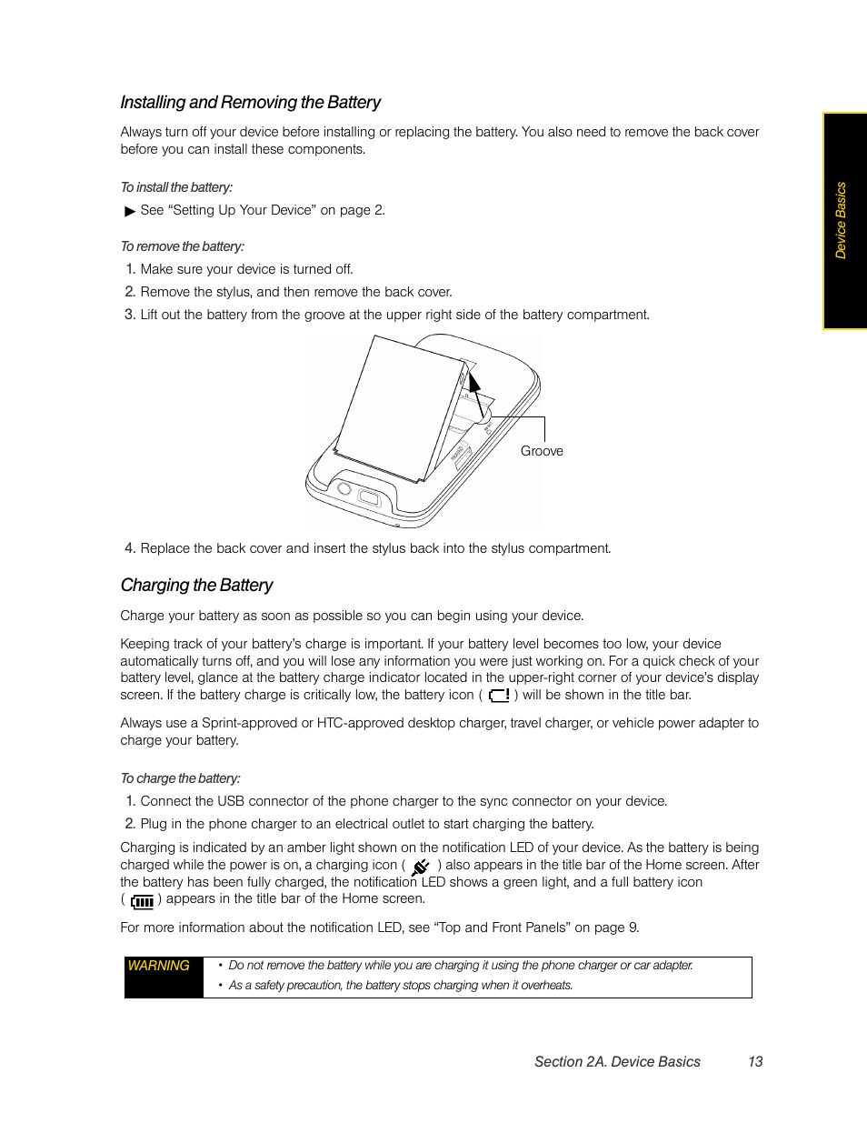 Installing and removing the battery, Charging the battery | HTC Pro2 User Manual | Page 23 / 234