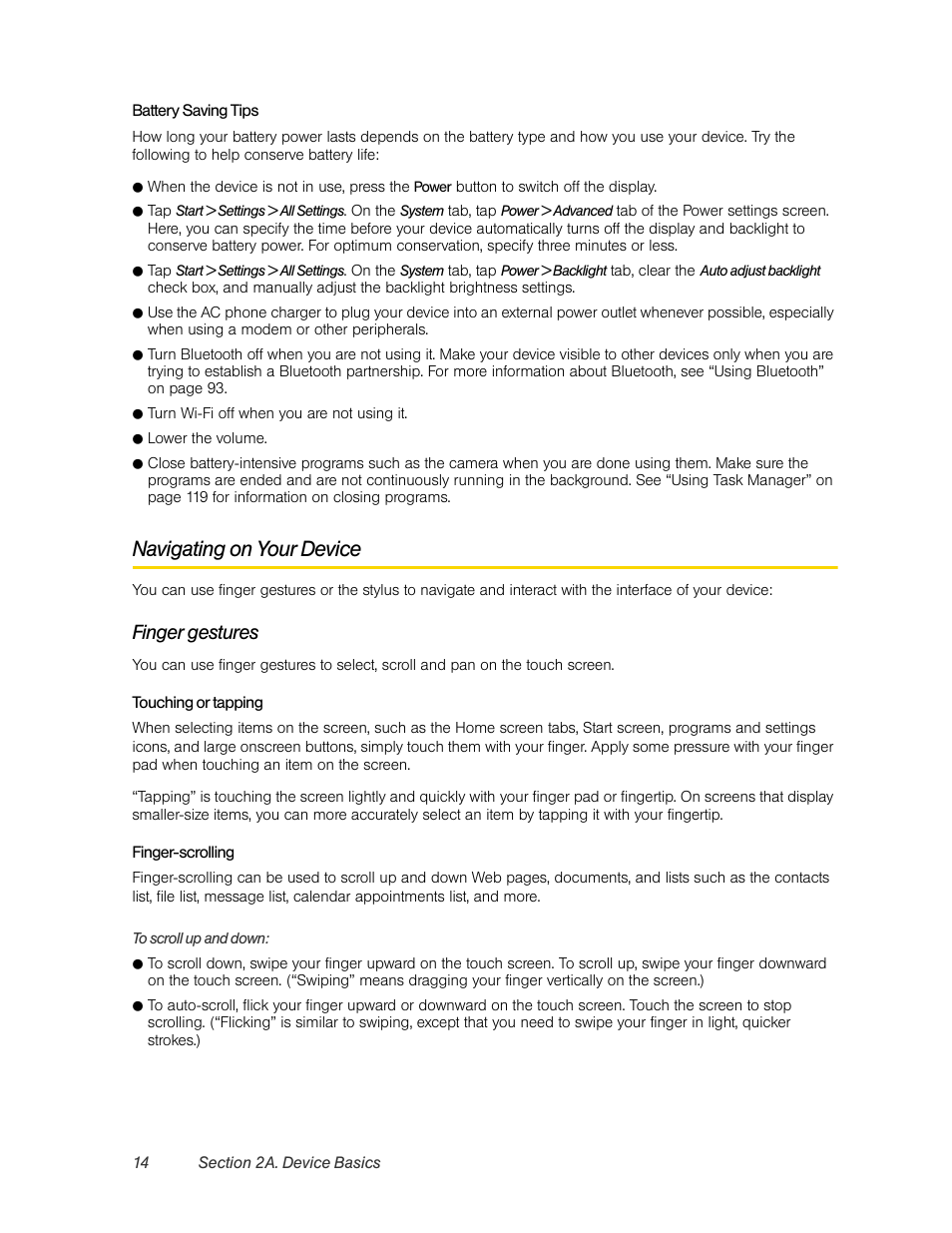 Navigating on your device, Een. (see “navigating, Finger gestures | HTC Pro2 User Manual | Page 24 / 234
