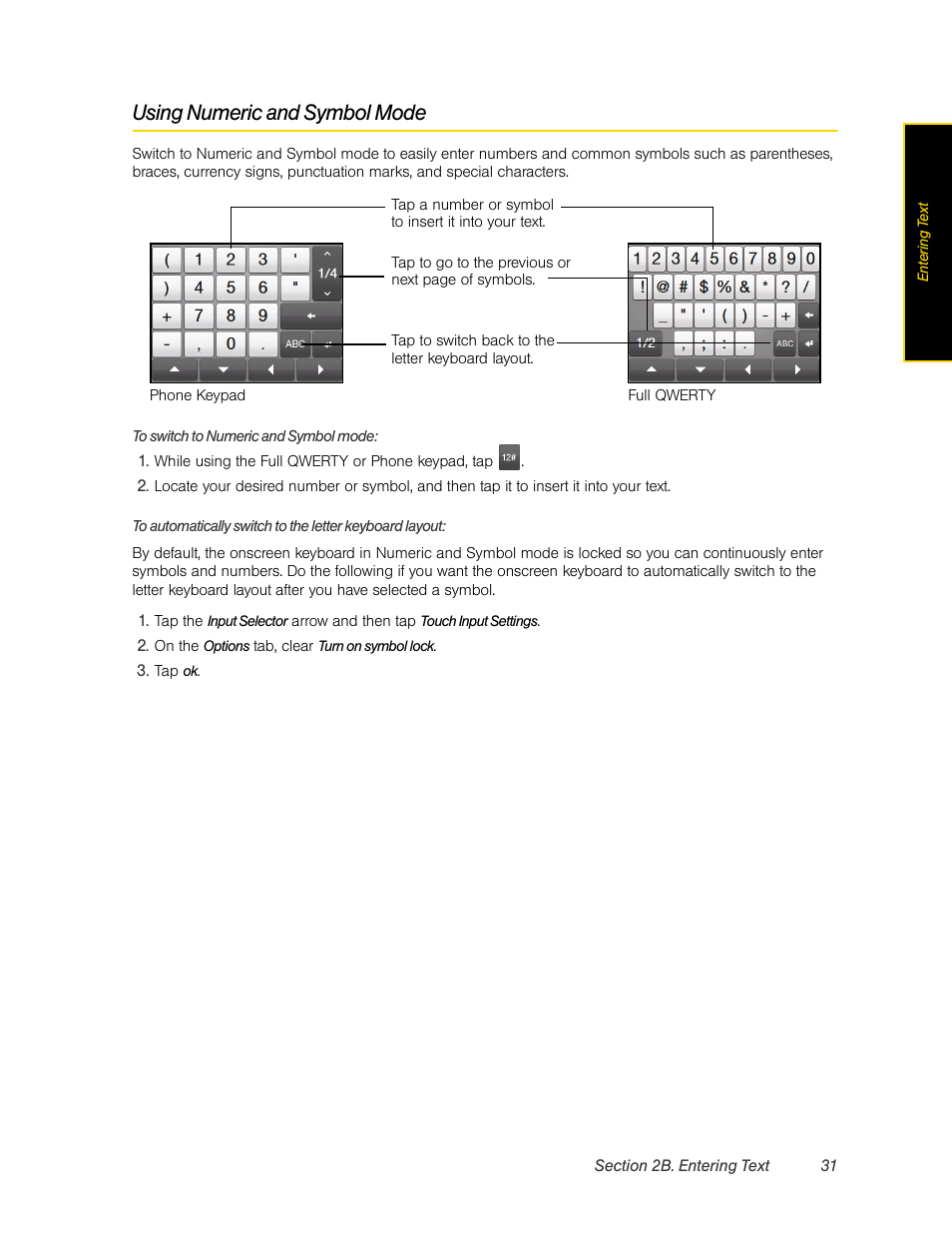 Using numeric and symbol mode, Using numeric, And symbol mode | HTC Pro2 User Manual | Page 41 / 234