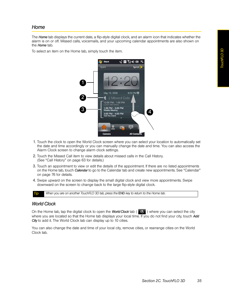 Home, World clock | HTC Pro2 User Manual | Page 45 / 234