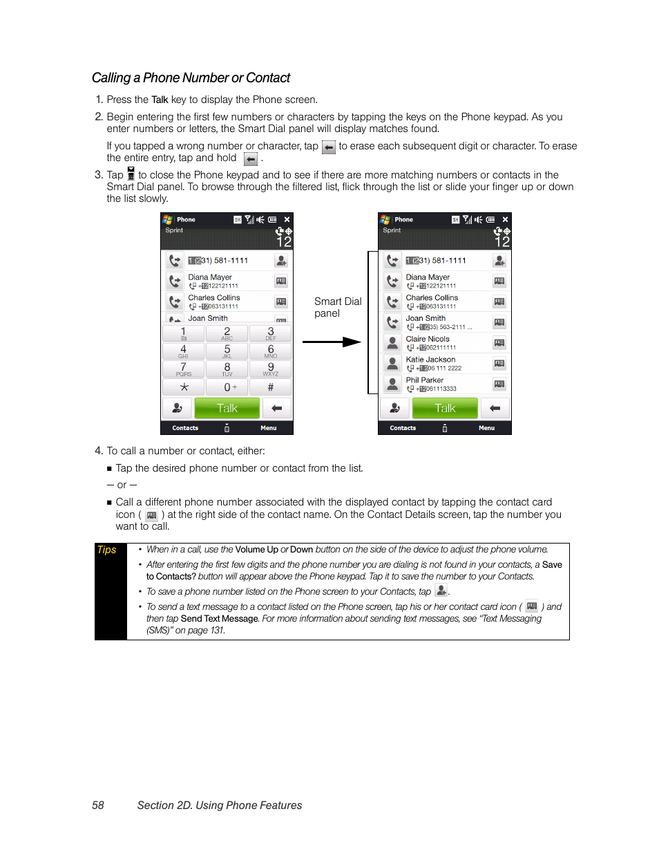 Calling a phone number or contact | HTC Pro2 User Manual | Page 68 / 234