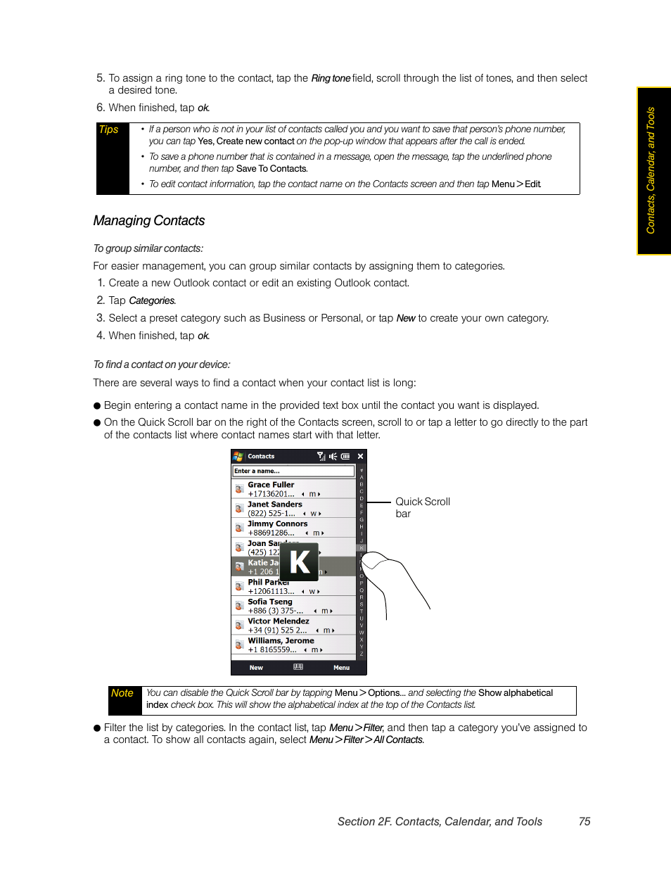 Managing contacts | HTC Pro2 User Manual | Page 85 / 234
