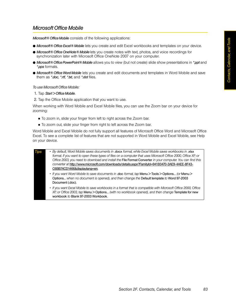 Microsoft office mobile | HTC Pro2 User Manual | Page 93 / 234