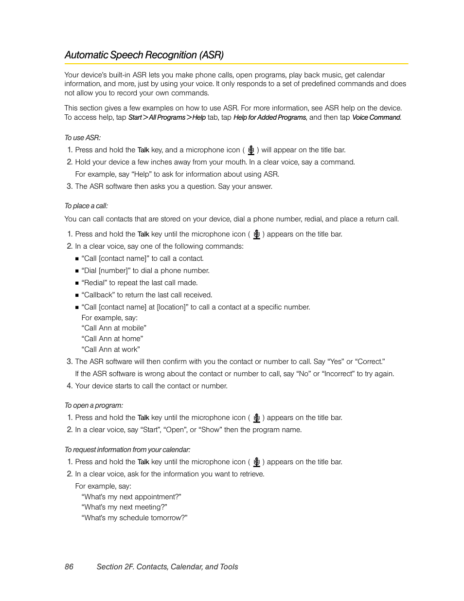 Automatic speech recognition (asr) | HTC Pro2 User Manual | Page 96 / 234