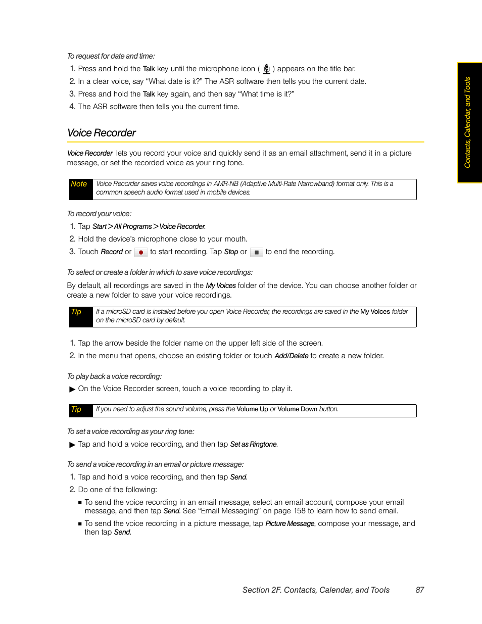 Voice recorder | HTC Pro2 User Manual | Page 97 / 234