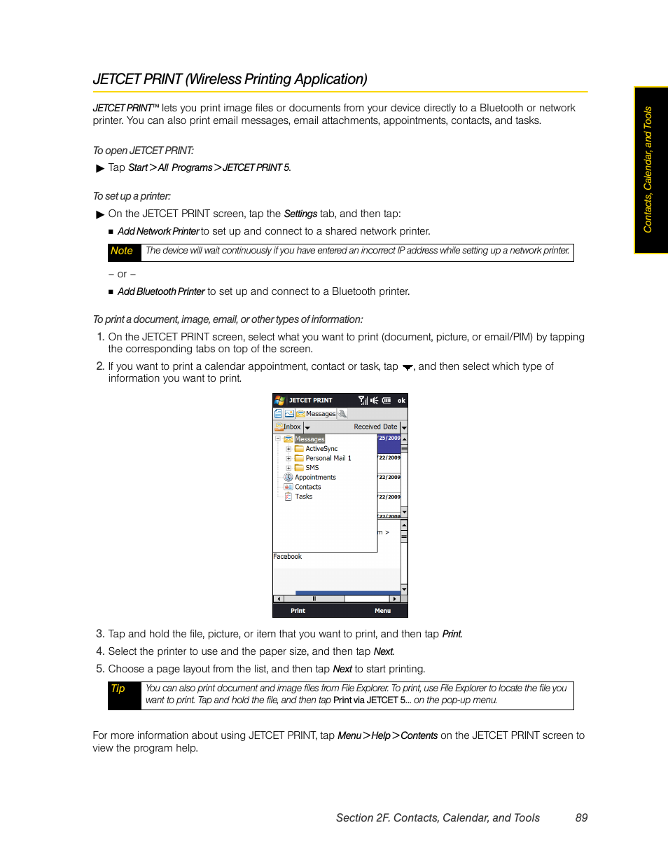 Jetcet print (wireless printing application) | HTC Pro2 User Manual | Page 99 / 234