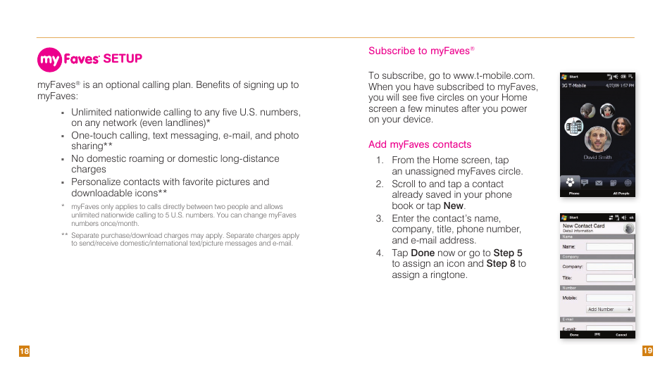 Setup, Subscribe to myfaves, Add myfaves contacts | HTC Touch Pro2 TM1630 User Manual | Page 11 / 31
