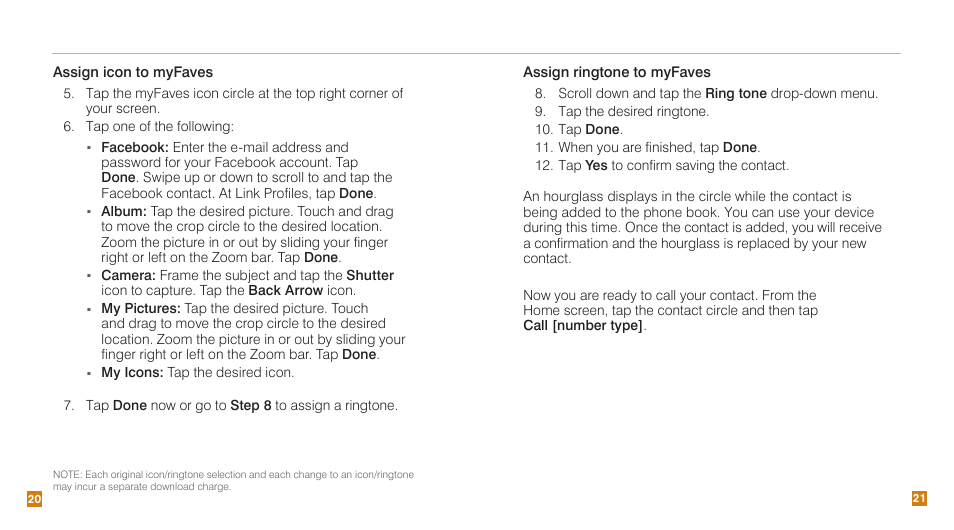 Assign icon to myfaves, Assign ringtone to myfaves | HTC Touch Pro2 TM1630 User Manual | Page 12 / 31