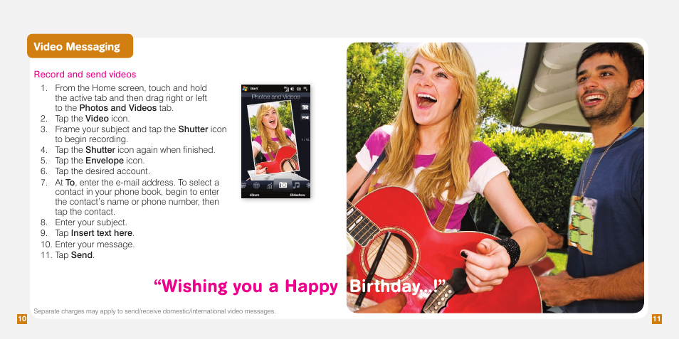 Wishing you a happy birthday, Video messaging | HTC Touch Pro2 TM1630 User Manual | Page 23 / 31