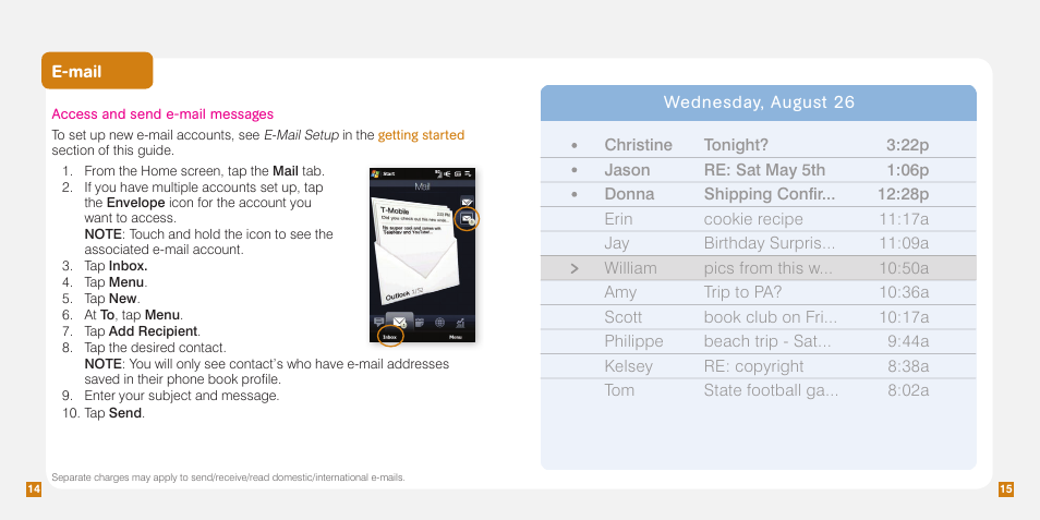 E-mail, Wednesday, august 26 | HTC Touch Pro2 TM1630 User Manual | Page 25 / 31