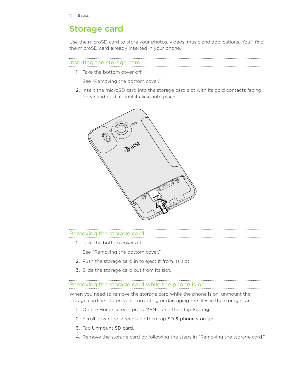 Storage card | HTC Inspire 4G User Manual | Page 11 / 206