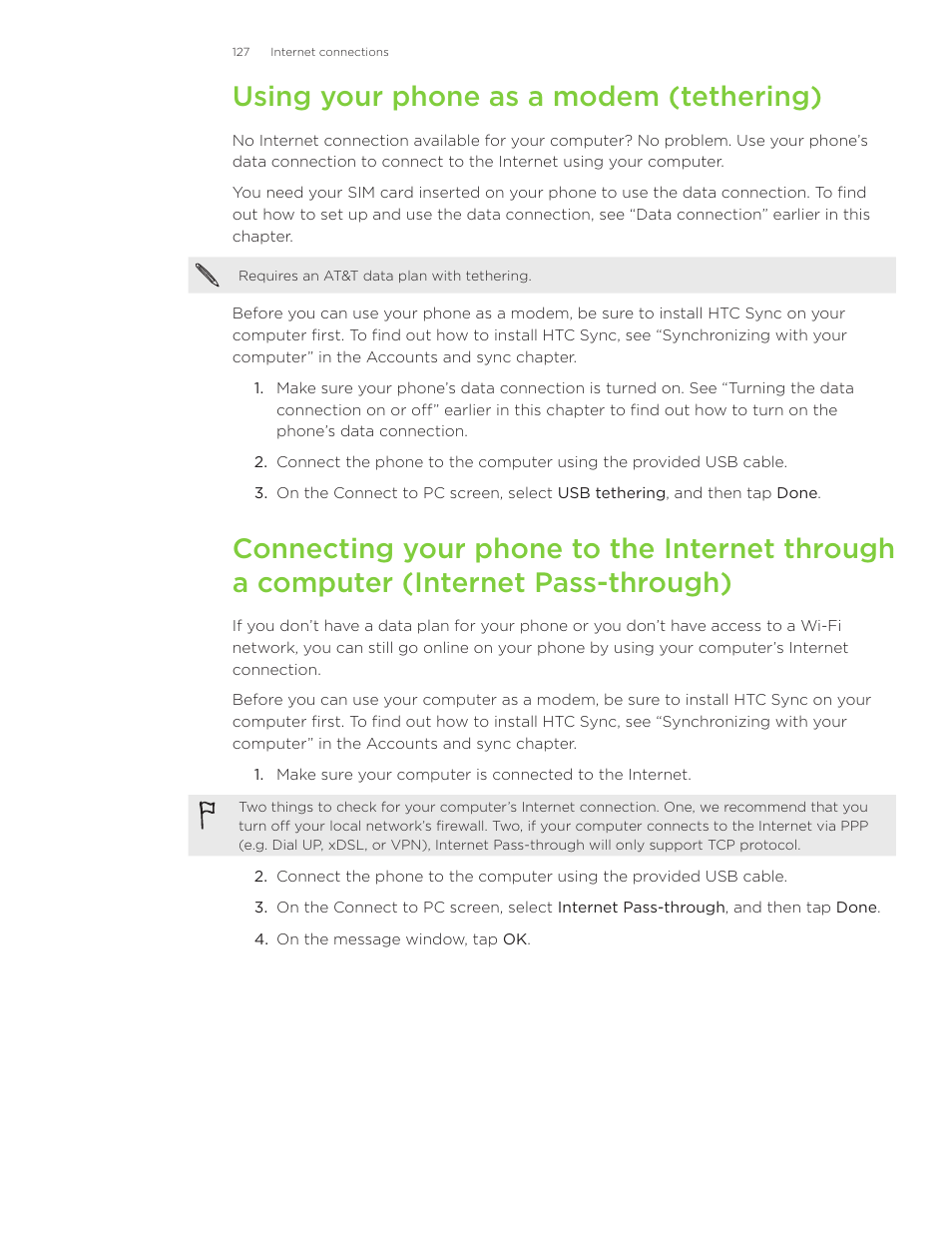 Using your phone as a modem (tethering) | HTC Inspire 4G User Manual | Page 127 / 206