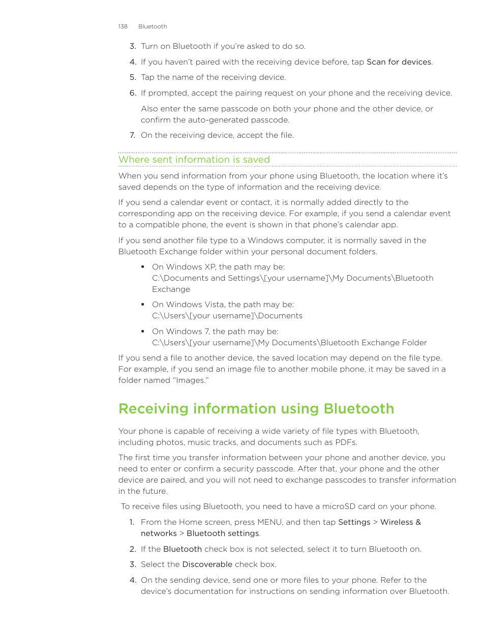 Receiving information using bluetooth | HTC Inspire 4G User Manual | Page 138 / 206