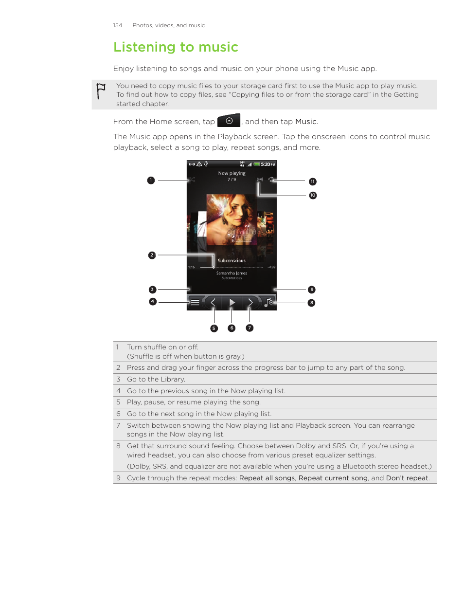 Listening to music | HTC Inspire 4G User Manual | Page 154 / 206