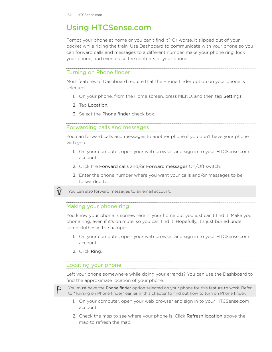 Using htcsense.com | HTC Inspire 4G User Manual | Page 162 / 206