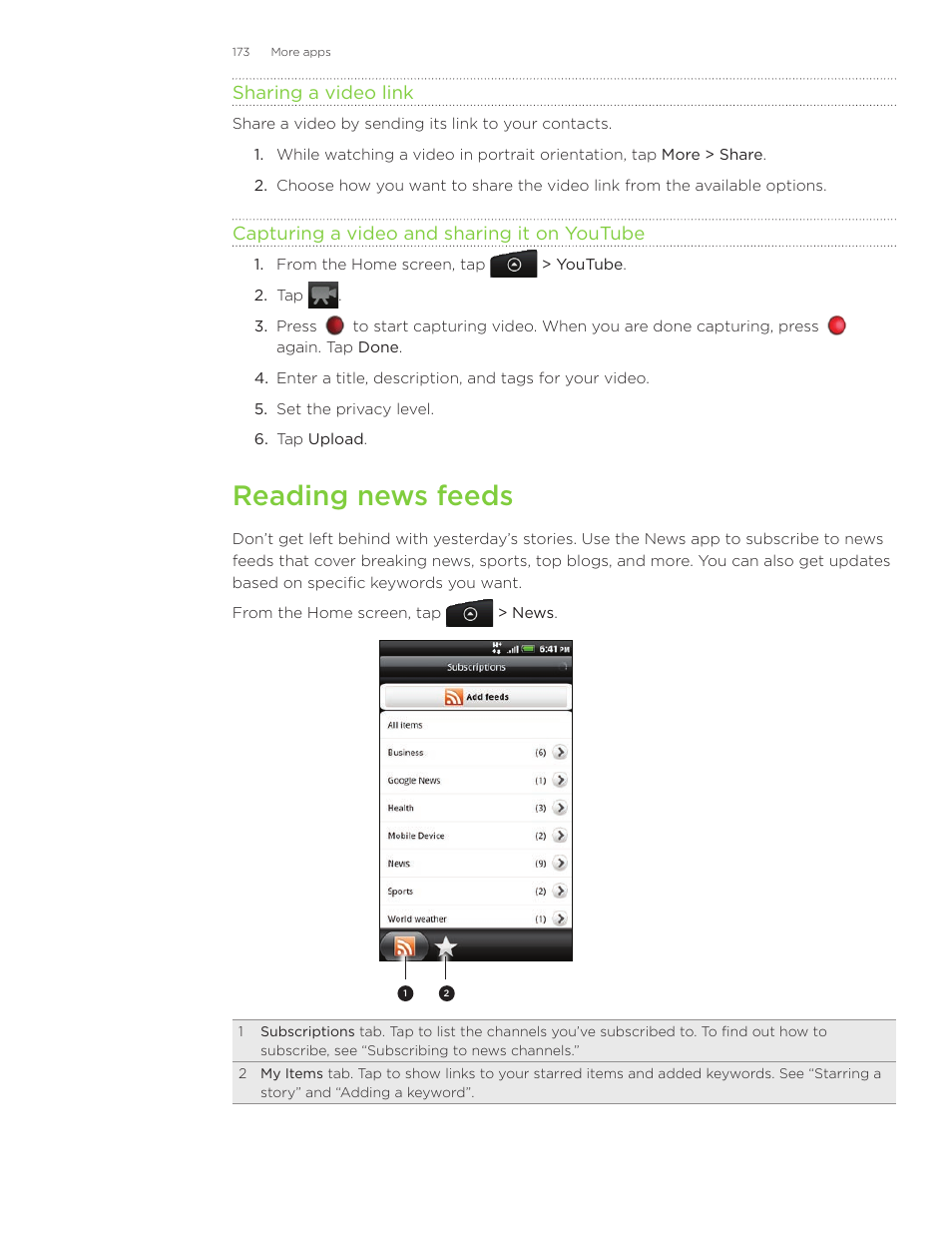 Reading news feeds | HTC Inspire 4G User Manual | Page 173 / 206