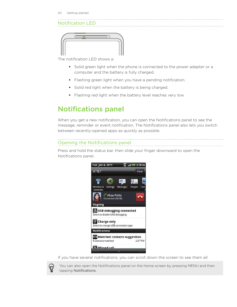 Notifications panel | HTC Inspire 4G User Manual | Page 20 / 206