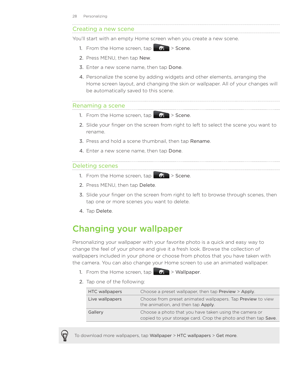 Changing your wallpaper | HTC Inspire 4G User Manual | Page 28 / 206