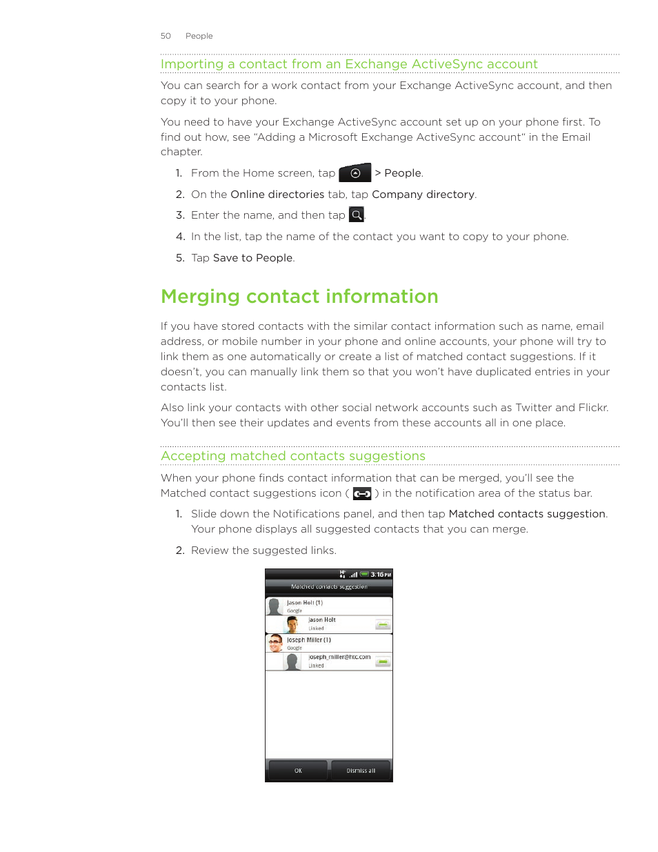 Merging contact information | HTC Inspire 4G User Manual | Page 50 / 206