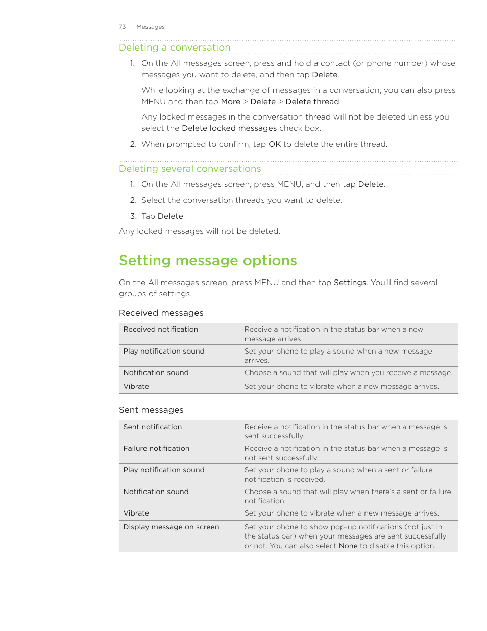 Setting message options | HTC Inspire 4G User Manual | Page 73 / 206