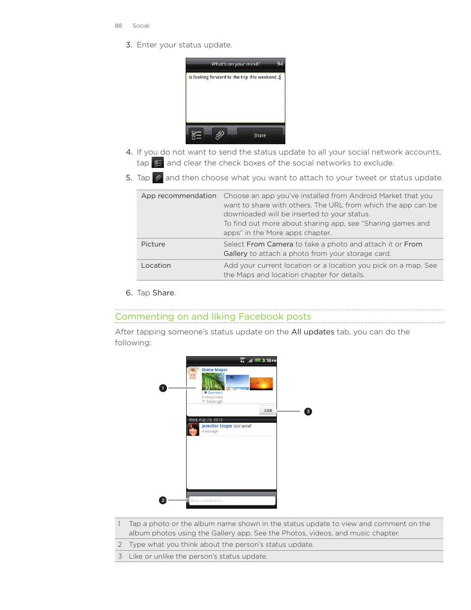 Commenting on and liking facebook posts | HTC Inspire 4G User Manual | Page 88 / 206