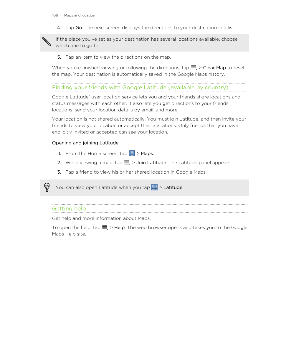 Opening and joining latitude, Getting help | HTC Jetstream User Manual | Page 106 / 174