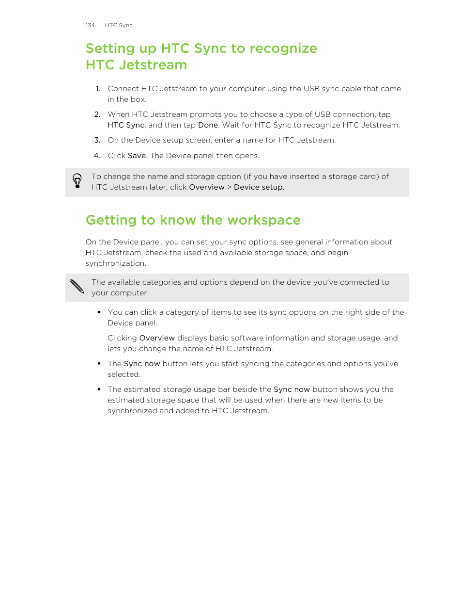 Setting up htc sync to recognize htc jetstream, Getting to know the workspace | HTC Jetstream User Manual | Page 134 / 174