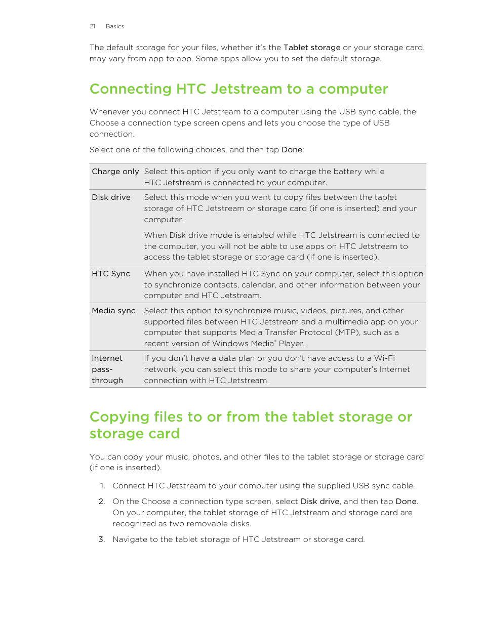 Connecting htc jetstream to a computer | HTC Jetstream User Manual | Page 21 / 174