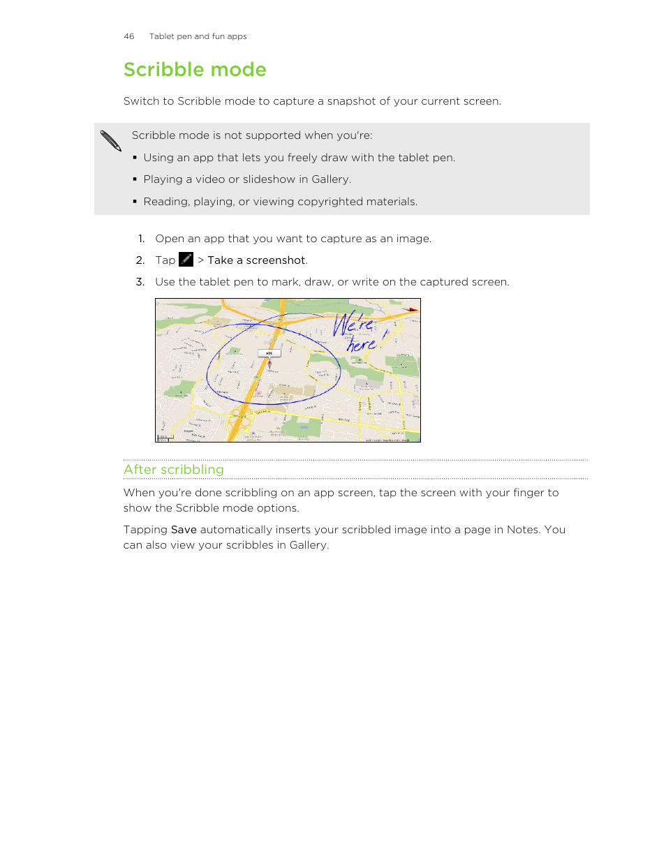 Scribble mode, After scribbling | HTC Jetstream User Manual | Page 46 / 174