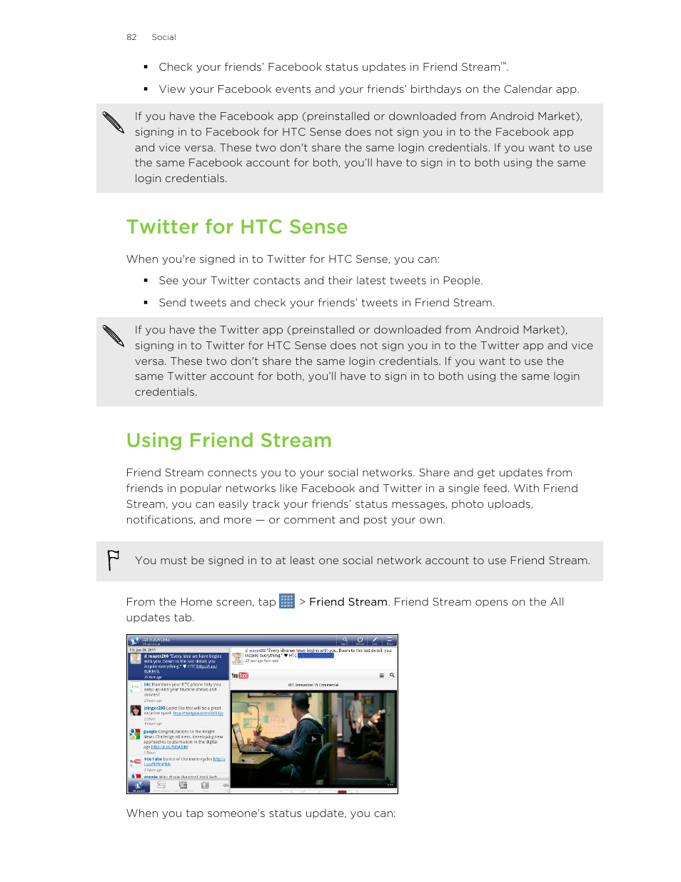 Twitter for htc sense, Using friend stream | HTC Jetstream User Manual | Page 82 / 174
