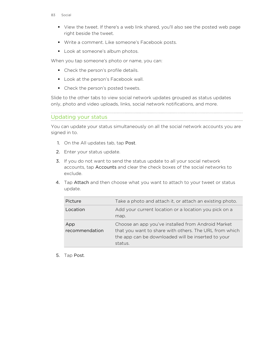 Updating your status | HTC Jetstream User Manual | Page 83 / 174