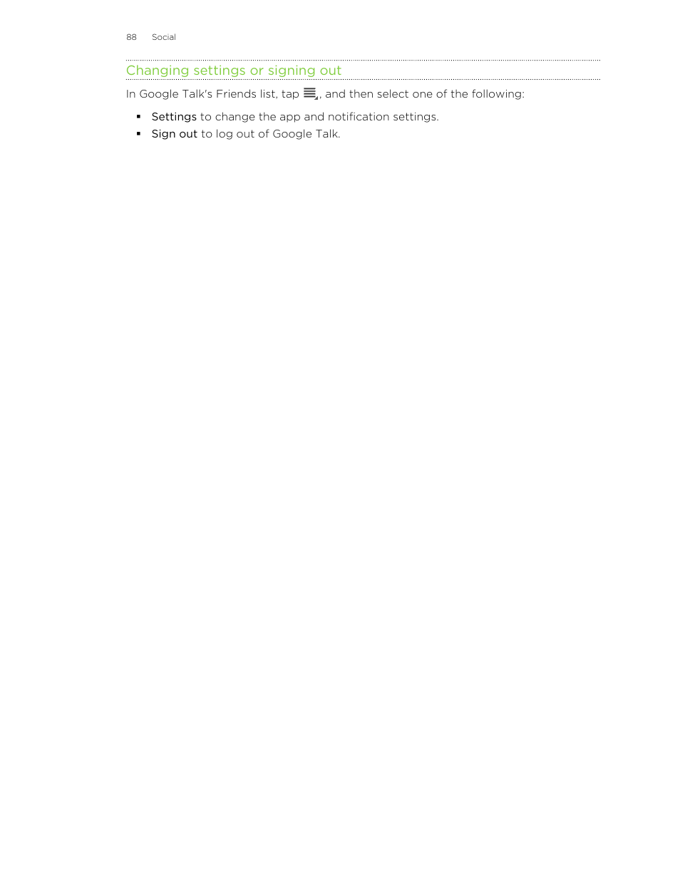 Changing settings or signing out | HTC Jetstream User Manual | Page 88 / 174