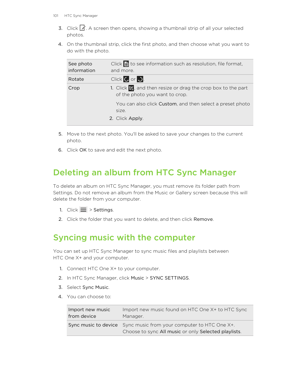 Deleting an album from htc sync manager, Syncing music with the computer | HTC X+ User Manual | Page 101 / 193