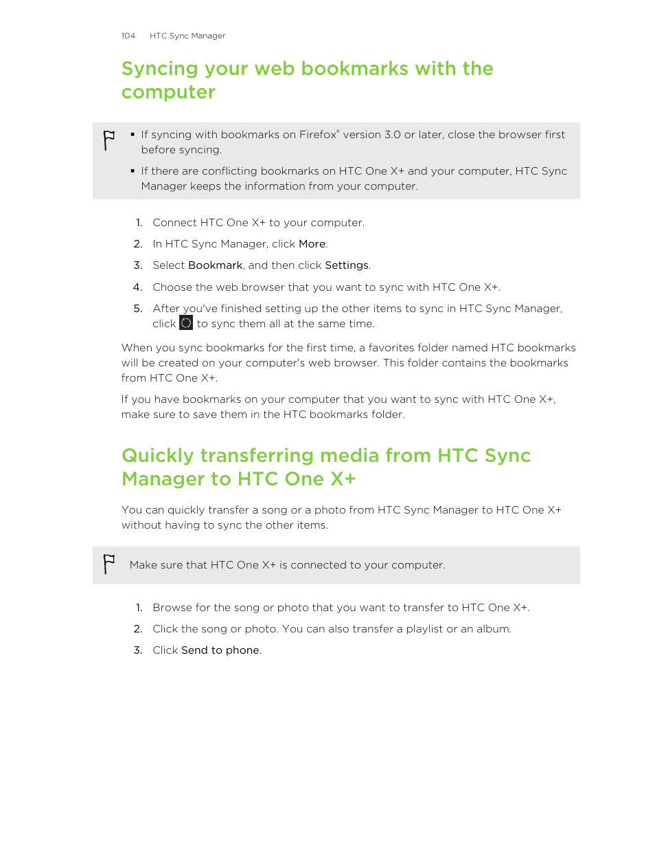 Syncing your web bookmarks with the computer | HTC X+ User Manual | Page 104 / 193