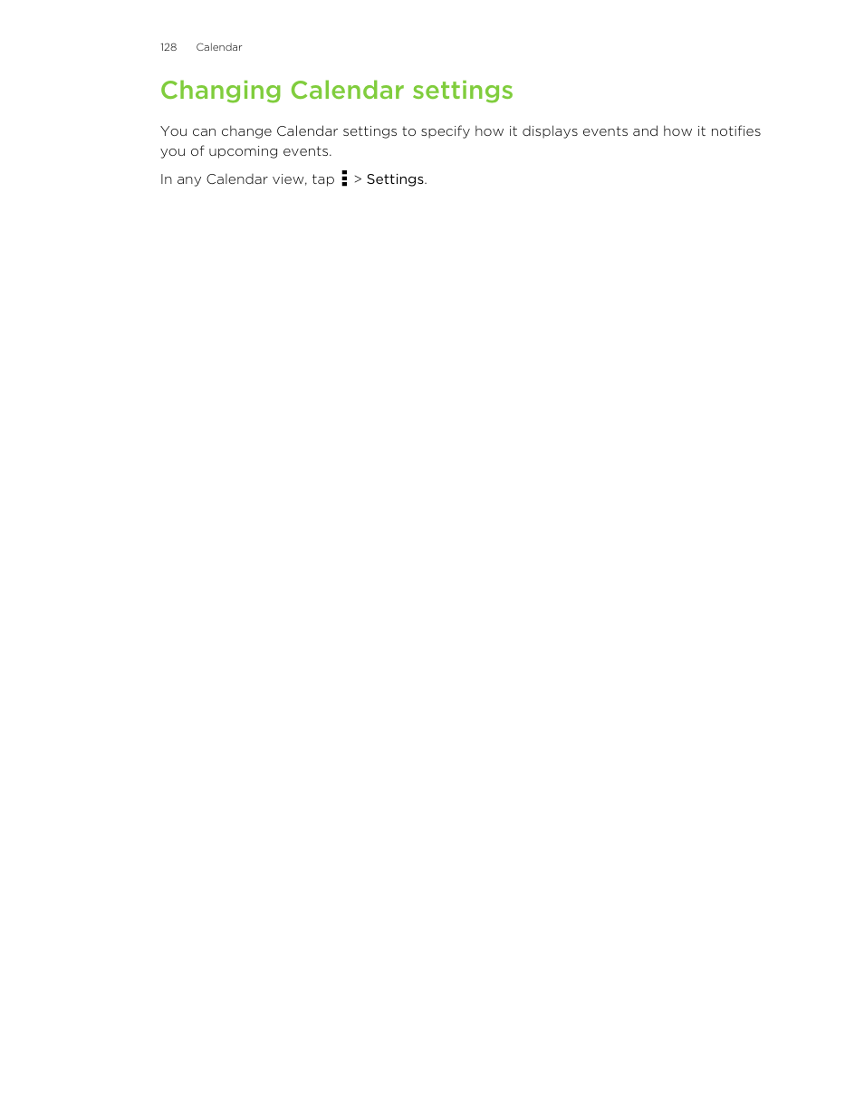 Changing calendar settings | HTC X+ User Manual | Page 128 / 193
