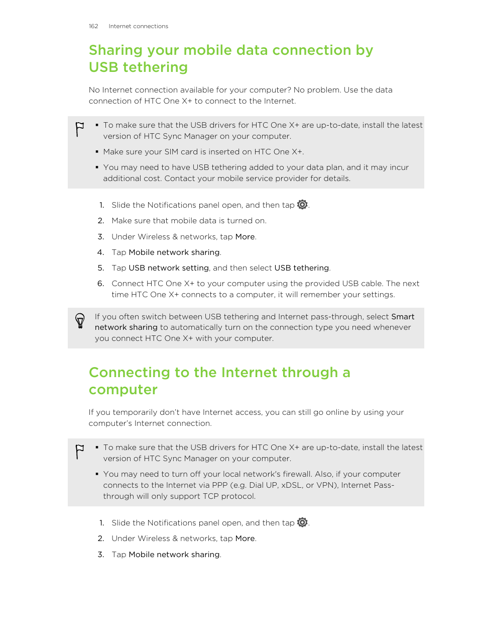 Connecting to the internet through a computer | HTC X+ User Manual | Page 162 / 193