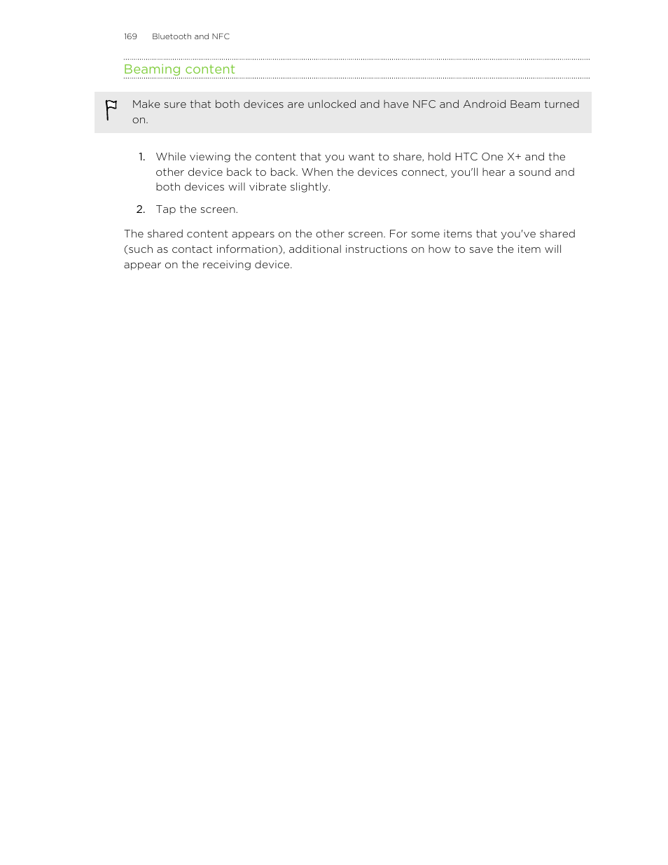 Beaming content | HTC X+ User Manual | Page 169 / 193