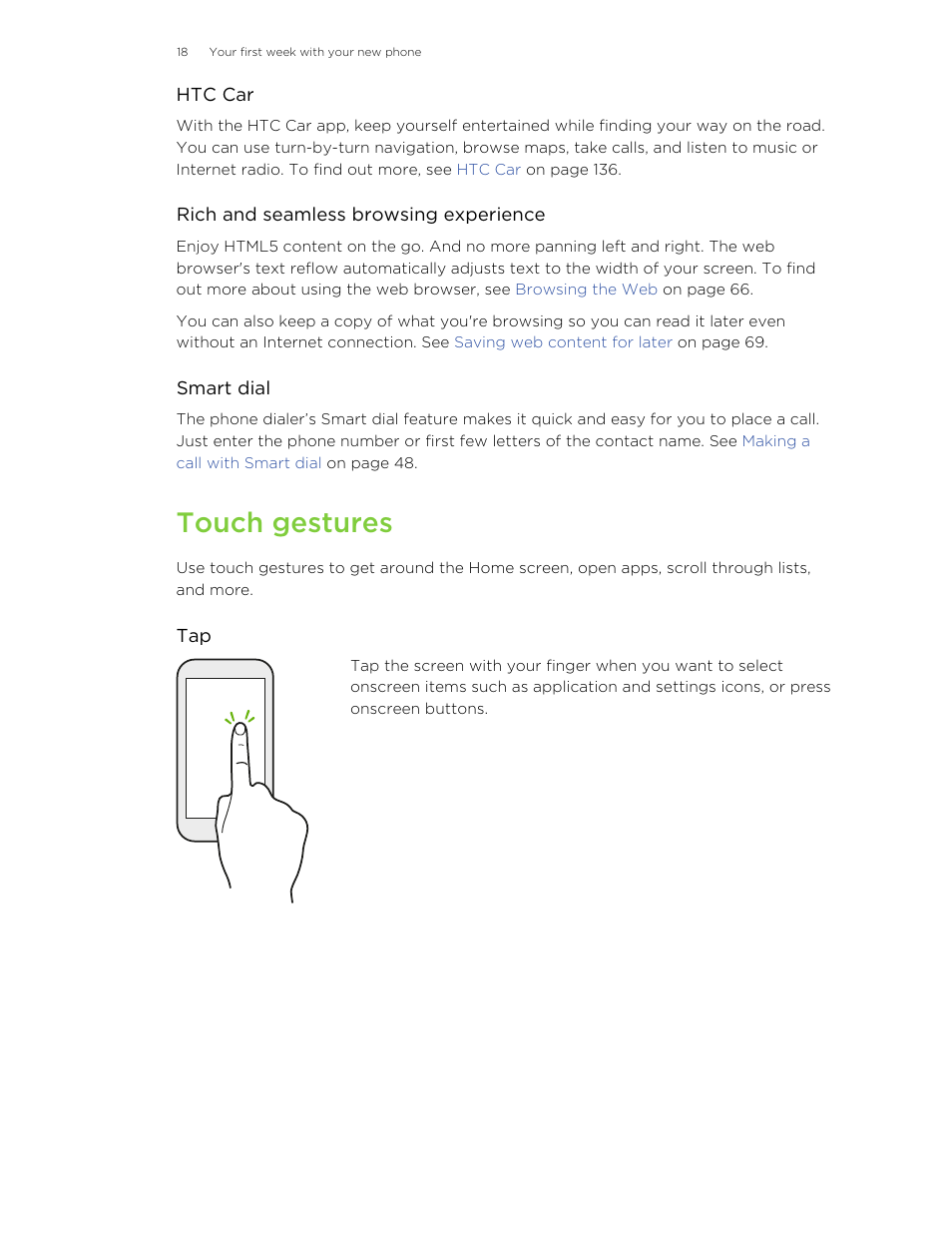 Touch gestures | HTC X+ User Manual | Page 18 / 193