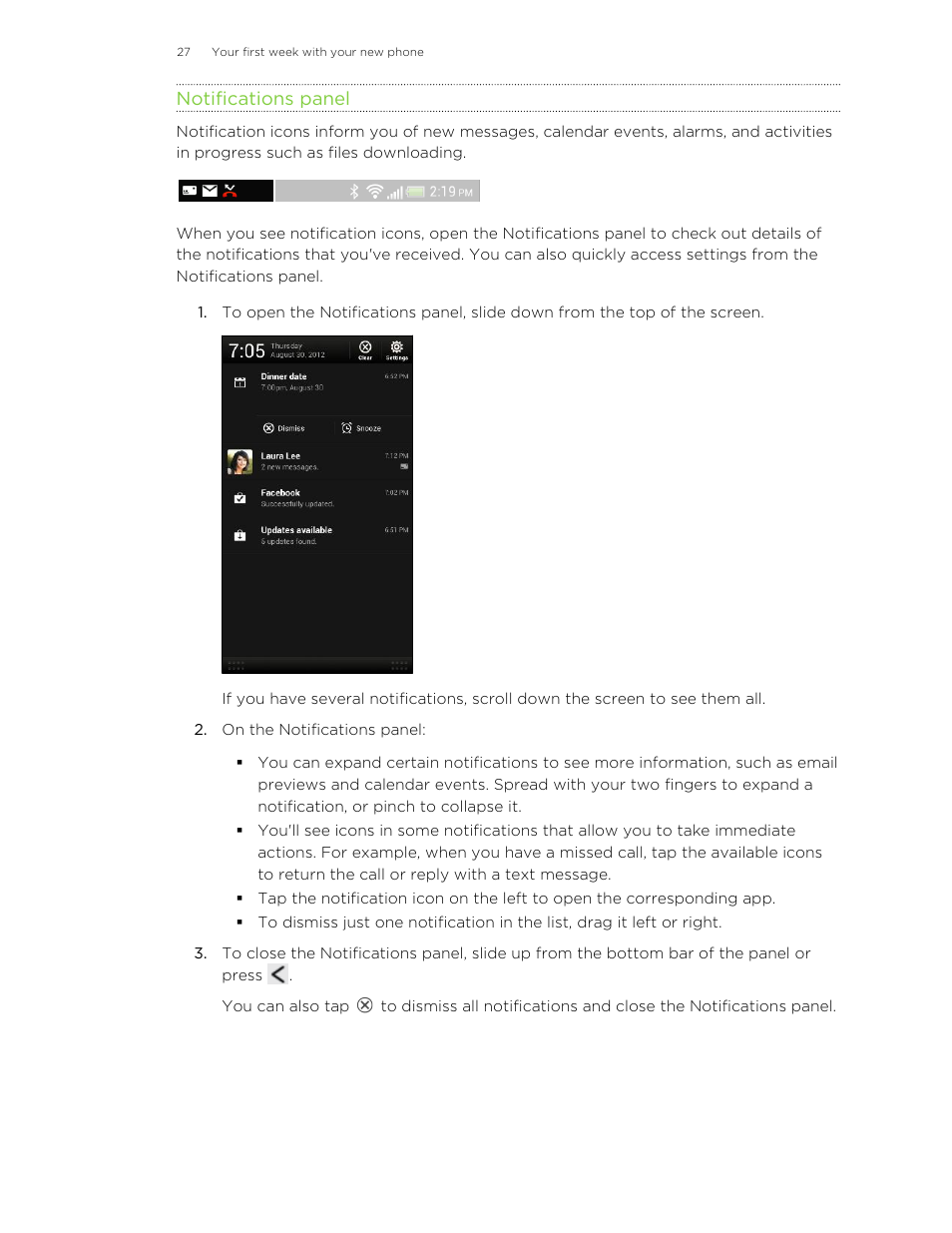 Notifications panel | HTC X+ User Manual | Page 27 / 193