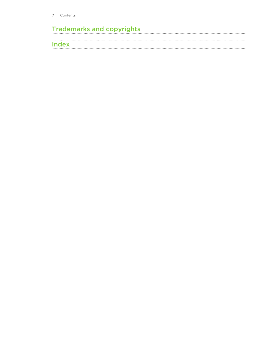 Trademarks and copyrights index | HTC X+ User Manual | Page 7 / 193