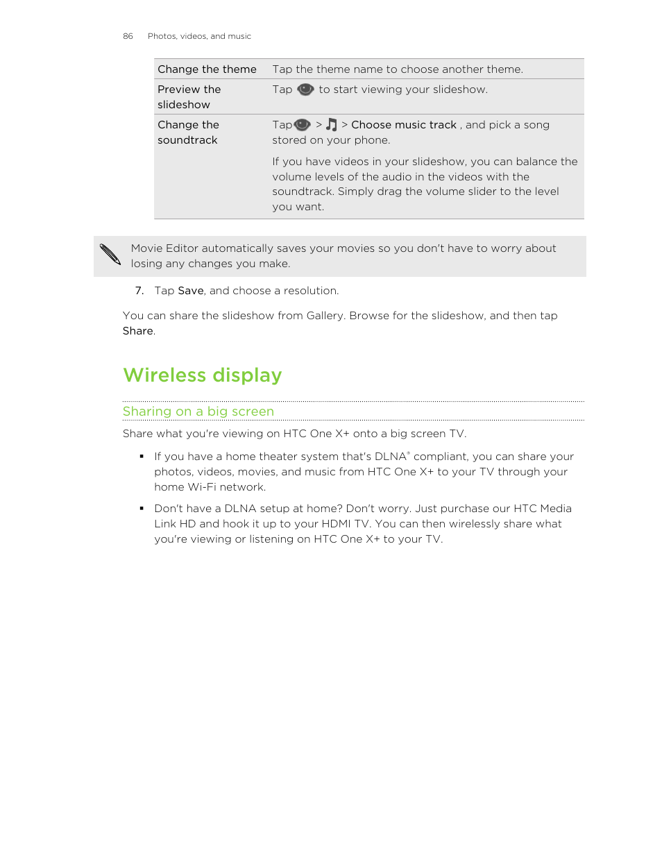 Wireless display, Sharing on a big screen | HTC X+ User Manual | Page 86 / 193
