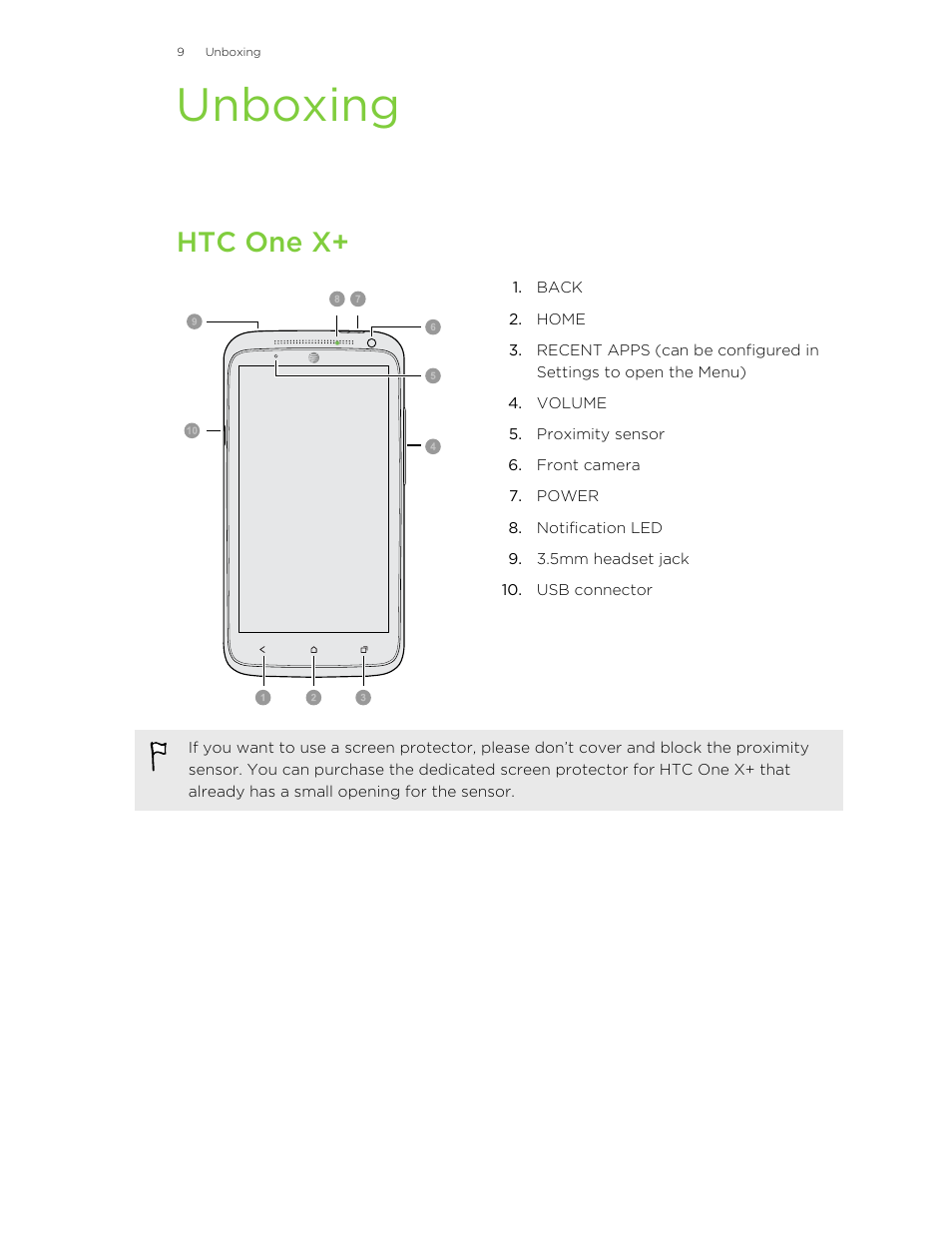 Unboxing, Htc one x | HTC X+ User Manual | Page 9 / 193